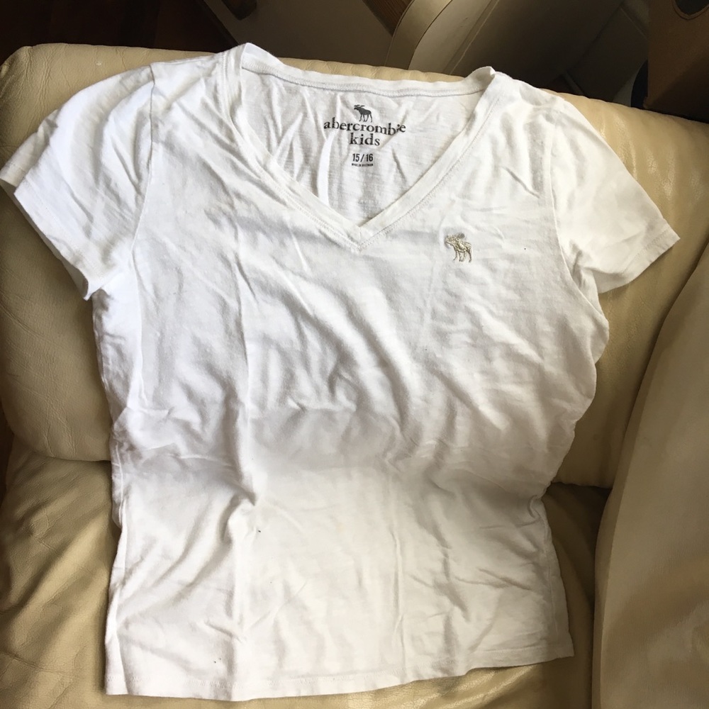 Abercrombie kids white v-neck logo t-shirt
